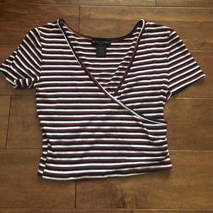 Red/Black/White Striped Wrap Top